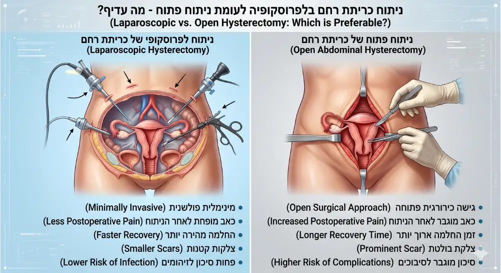 השוואה בין כריתת רחם לפרוסקופית לניתוח פתוח